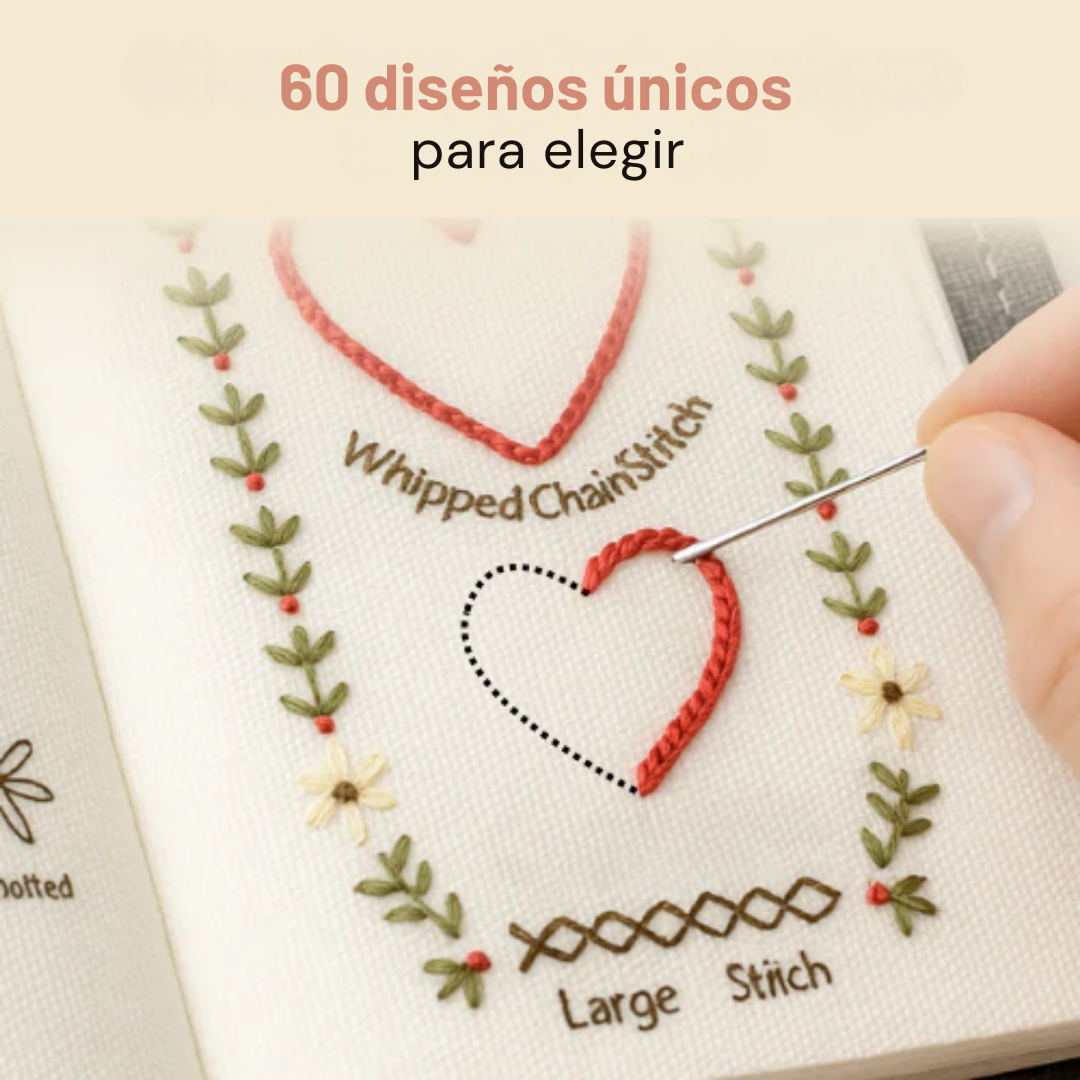 Libro de Bordado Antiestrés: Kit Completo con + 60 Diseños