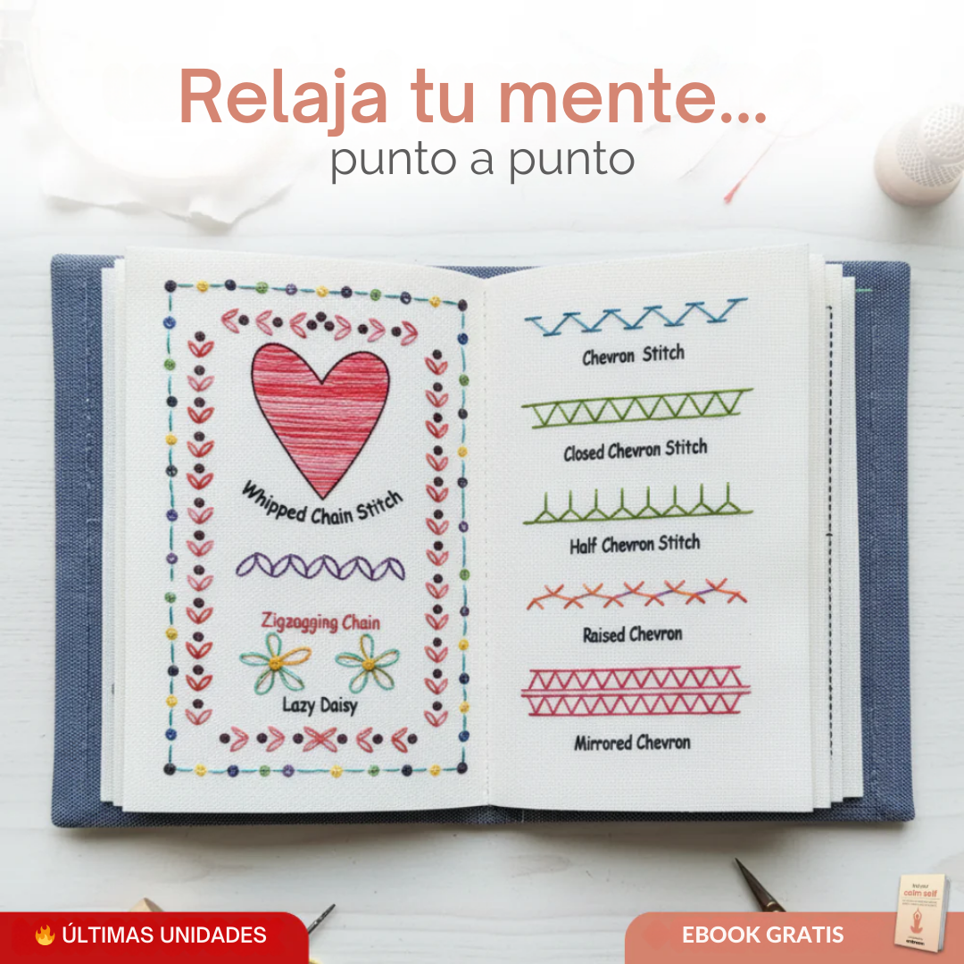 Libro de Bordado Antiestrés: Kit Completo con + 60  Diseños