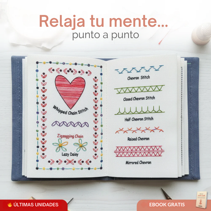 Libro de Bordado Antiestrés: Kit Completo con + 60  Diseños