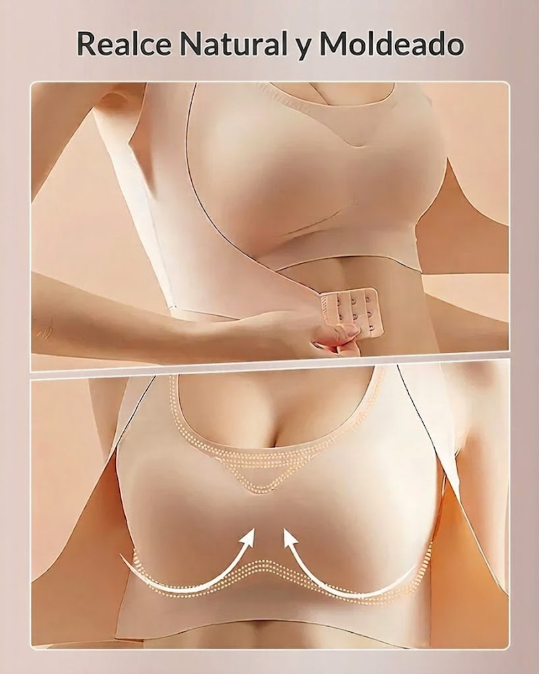 Sujetador con espalda cruzada y cierre frontal, sin aros, para soporte postural.