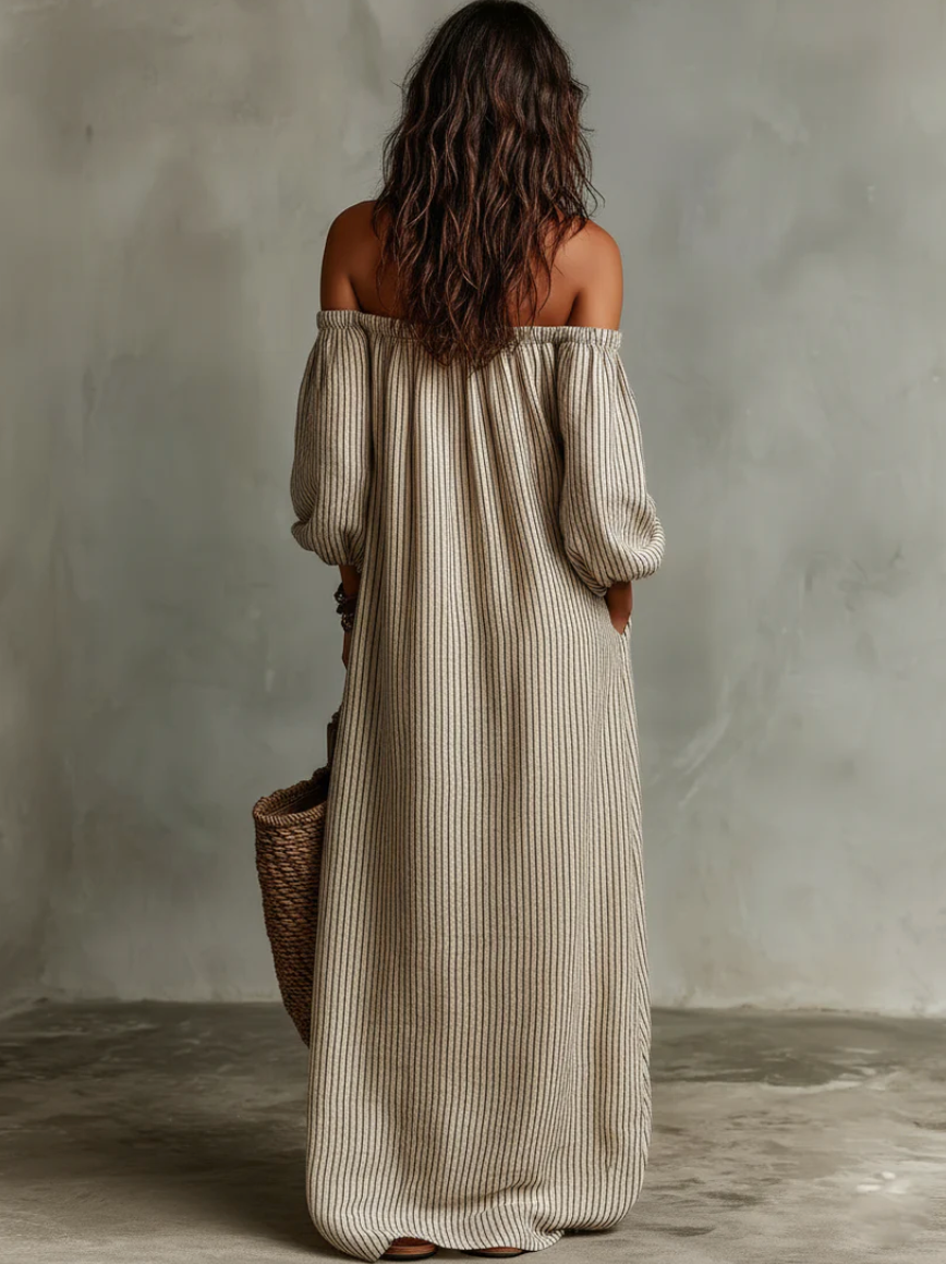 Carmen | Vestido de lino y algodón con hombros descubiertos