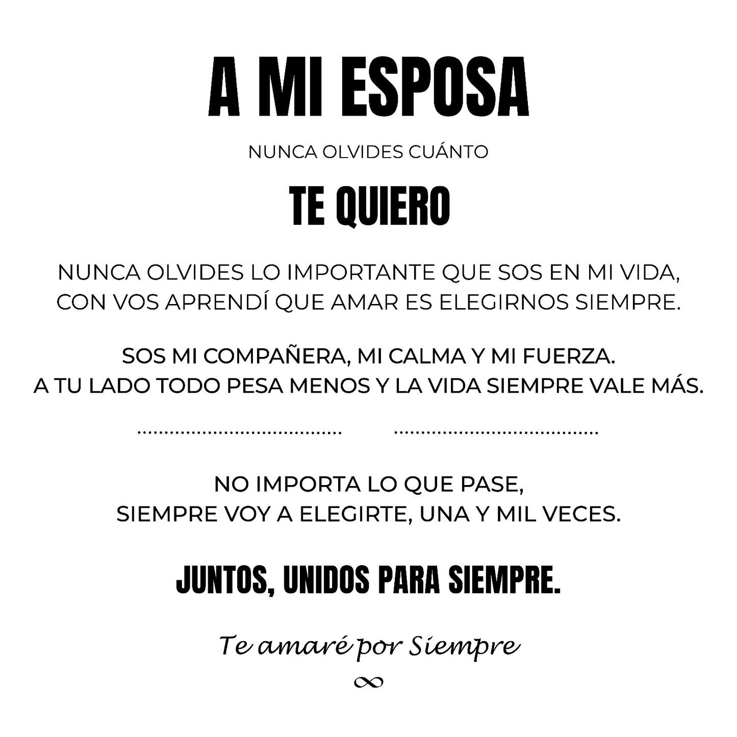 A MI ESPOSA | SIEMPRE UNIDAS | PULSERA CORAZON