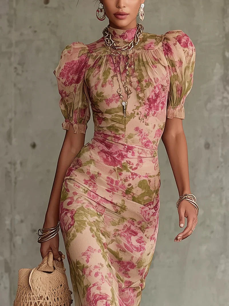 Fiora | Vestido largo con estampado vintage de rosas